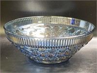 Large glass blue carnival glass bowl 11 inches in