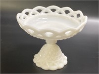 Lace Edge Milk Glass Candy Compote by IG Indiana