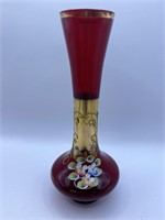 Hand Decorated Red Bud Vase  8"
