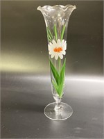 Hand Decorated Clear Bud Vase 10”