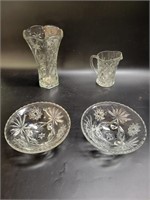 Vintage Glass Vase, Pitcher & Bowls