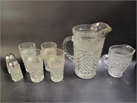 Vintage Glass Pitchers, Glasses & Salt & Pepper