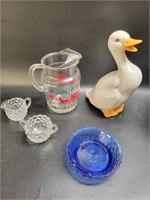 Cobalt Shirley Temple Bowl, 12" Ceramic Duck,