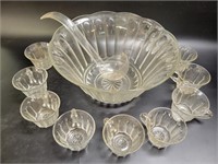 Vintage Glass Punch Bowl Set w/ 10 Cups