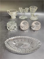Scalloped Edged Dish, Cup, Candle Holders &
