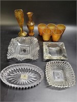 Amber Vases, Candle Holders, Glass Ashtrays &