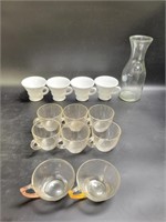 Milk Bottle, Milk Glass Cups & 8 Glass Tea Cups