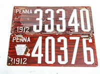 Two- 1912 Penn. Enamel License Plates