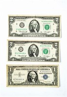 US Bills- $1 Silver Certificate & $2 Bills