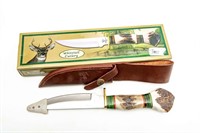 Bone Handle Hunting Knife- Leather Sheath-NIB