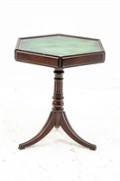 Hexagon Side Table- Green Leather Top
