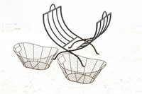 Adjustable Metal Log Holder & Two Wire Baskets