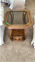 Art Deco Wooden Side Table w/ Glass Top