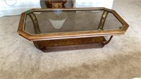 Art Deco Wooden Coffee Table w/ Glass Top