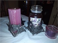 Metal candle holders and glass decoration with