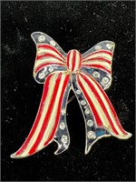 Signed best vintage brooch patriotic bow pin
