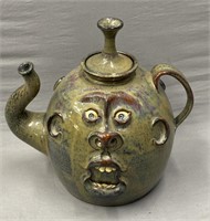 Folk Art Pottery Face Jug Teapot