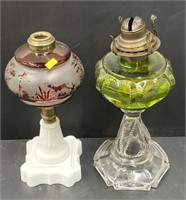 2 Glass Kerosene Oil Lamps