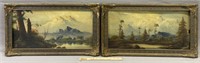 Pair Mountain Landscape Oil Paintings on Board