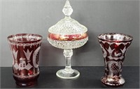 Bohemian Glass Etched Red Ruby Glass Lot