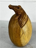 Unusual Hand Carved alligator Egg Wooden hatching