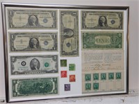 Framed Bill & Stamp Collection