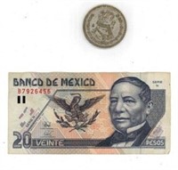 1959 Peso Coin & 1994 - 20 Pesos Bill