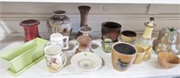 Misc. decorative items, bread crock, vases