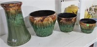 4 pcs green/brown vase set