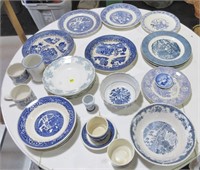 Table full of blue plates