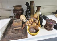 Wood fruit, statue, vases, misc.