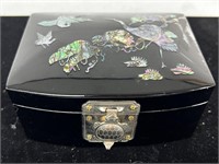 Lacquer Ware Mother of Pearl Inlay Ring Box Mirror