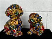 multicolored decoupage ceramic dog figurines