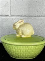 Vintage Hallmark Bunny Covered Green Candy Bowl