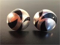 MEXICO 925 SILVER / BLACK CLIP ON EARRINGS DOME