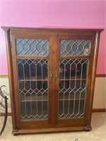Antique Mahogany Leaded Glass Door Bookcase