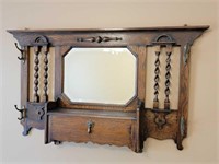 Victorian Wall hat Rack with Mirror and storage