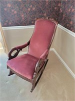 Antique Upholstered Carved Lincoln Rocking Chair