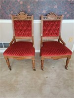 Pair of Eastlake chairs in red upholstery