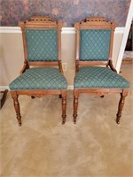 Pair of Eastlake chairs in green upholstery