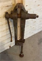 Huge Antique 7” jaw blacksmith leg / post Vise