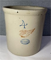 Antique 4 gallon red wing stoneware crock – no