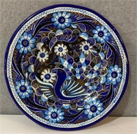 Vintage Mid Century Blue Glazed Pottery Plate