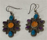 Large sterling silver earrings with colored
