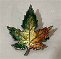 Vintage Enameled sterling silver maple leaf pin