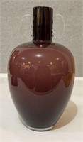 Vintage 2 handle art glass vase