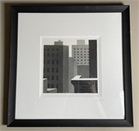 Signed Framed Artwork Of City Building
 Appr