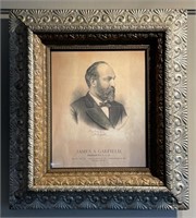 Framed Signed Artwork Of James A Garfield 
Appr