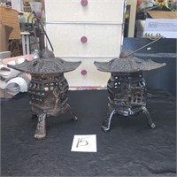 pair of Japanese hanging cast iron lanterns
