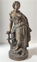 Bronze Sculpture of Woman w/ Harp (approx 19")-